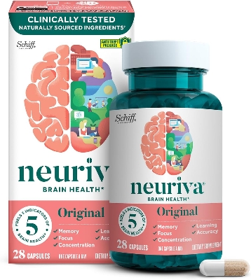 Picture of NEURIVA Original Decaffeinated Clinically Tested Nootropic Brain Supplement for Memory, Focus & Concentration, NeuroFactor & Phosphatidylserine, 28ct Capsules