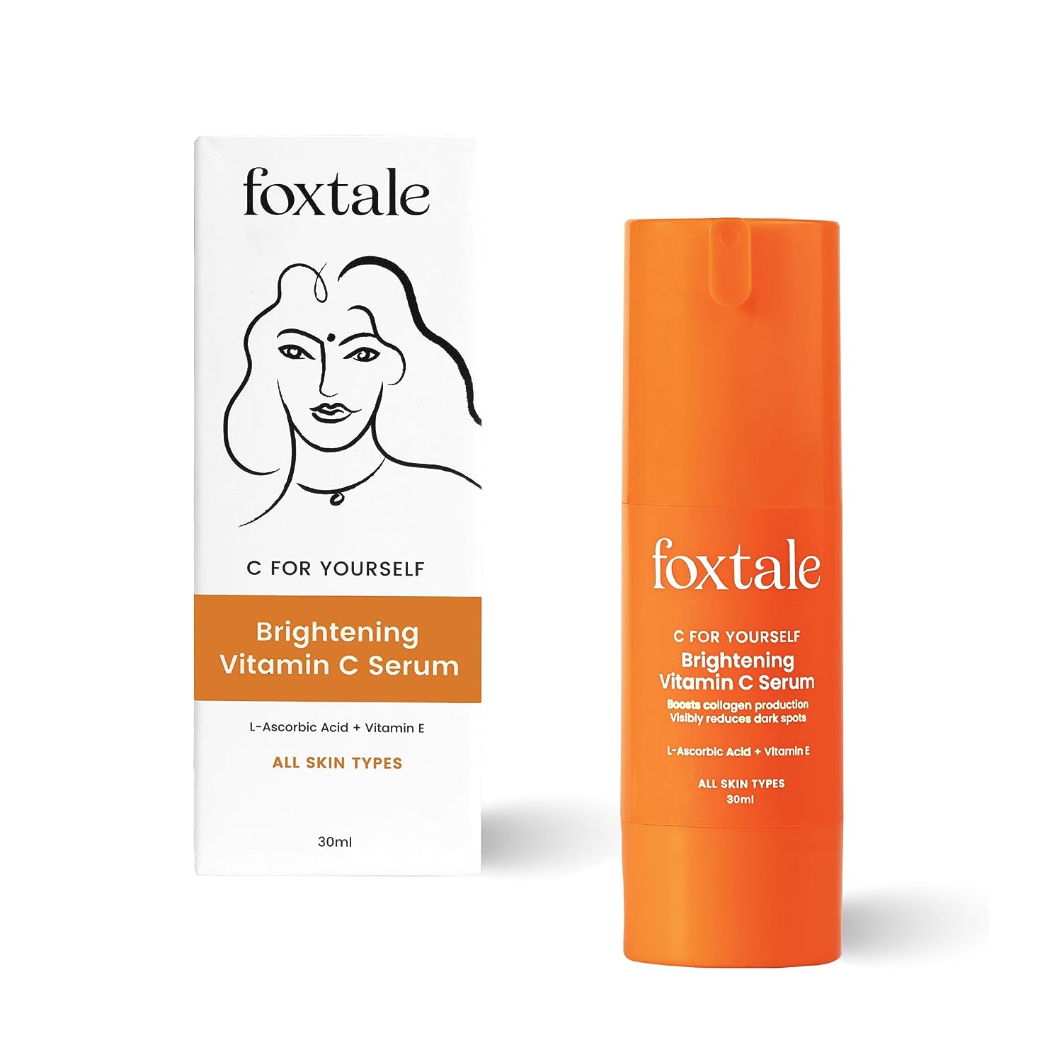 Picture of FoxTale 15% Vitamin C Face Serum For Glowing Skin,With Pure L-Ascorbic Acid And Vitamin E,Brightening Serum For Dark Spots,Dull Skin,Uneven Skin Tone,Boosts Collagen Production,All Skin Types,30 Ml