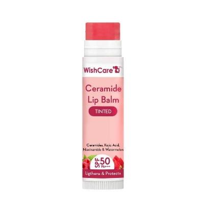 Picture of WishCare Tinted Ceramide Lip Balm with SPF50 PA+++ - Kojic Acid & Niacinamide - For Lip Lightening & Protection 5gm
