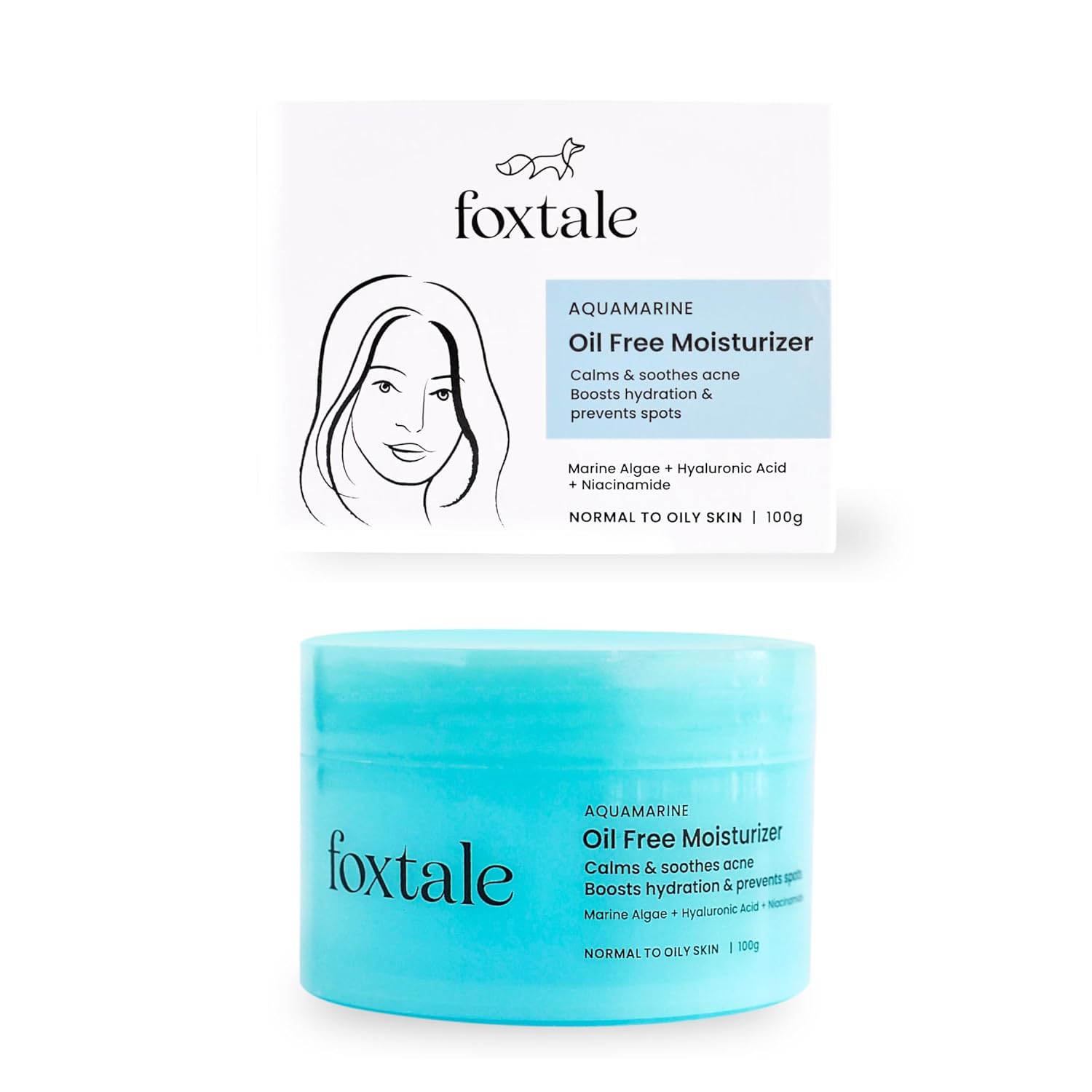 Picture of Foxtale Oil Free Moisturizer with Red Algae Extract, Blue Green Algae Extract, Hyaluronic Acid, Niacinamide and Betaine, Lightweight & Non-sticky, For Oily & Acne-Prone Skin, Men & Women, 100g