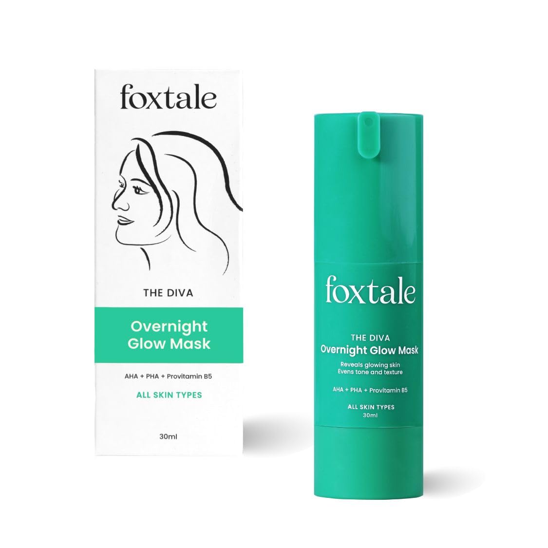 Picture of Foxtale The Diva Over Night Glow Mask | with 4% Glycolic Acid & 3% Lactic Acid | 30 Second Facial for Salon like Brightening | Clear, Smooth & Soft Skin | Men & Women-30ml