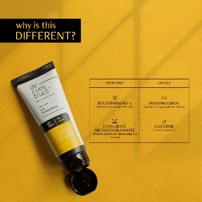 Picture of Deconstruct Face Gel Sunscreen SPF 55+ and PA+++ | Gel based sunscreen for oily skin, combination skin, normal skin | Broad spectrum sunscreen, No White Cast, Lightweight, Non greasy | Higher protection than sunscreen SPF 50 - 50g