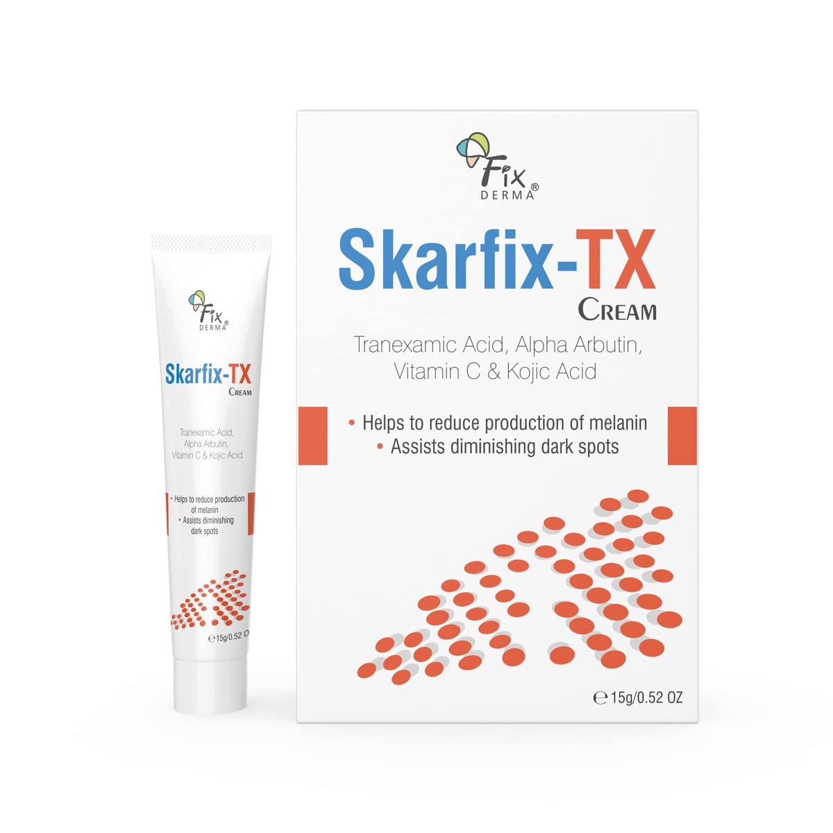 Picture of Fixderma 10% Tranexamic Acid + 2% Kojic Acid + 1% Arbutin SKARFIX -TX Face Cream | Pigmentation Removal Cream | Uneven Skin Tone, Reduces Dark Spots and Blemishes - 15 gm