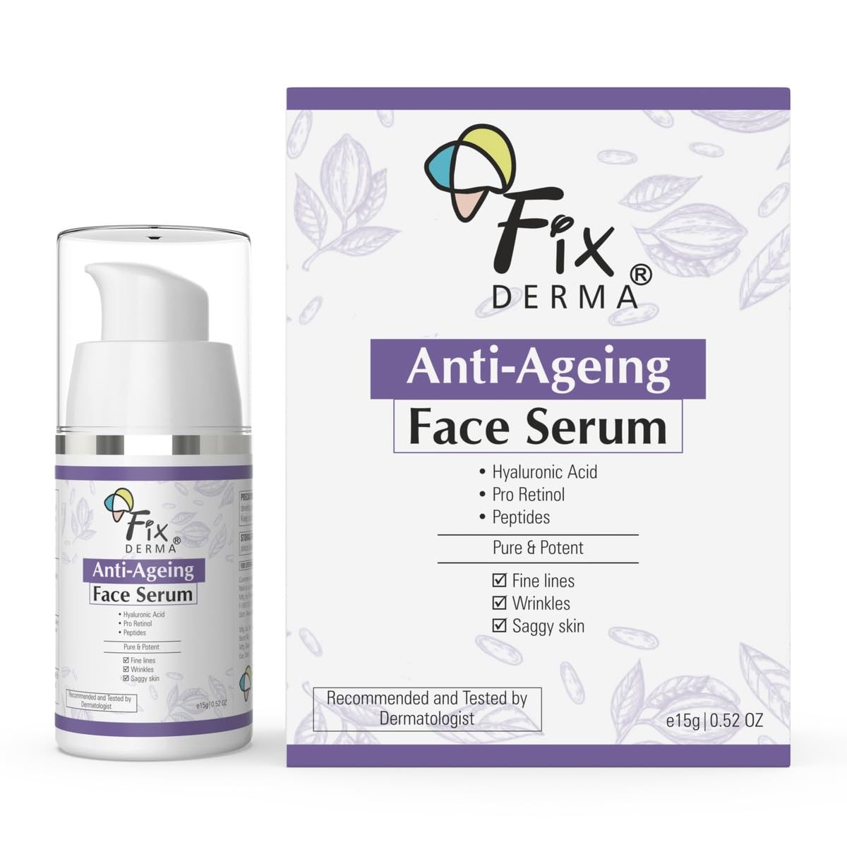 Picture of Fixderma Hyaluronic Acid Serum for Anti Ageing with Pro Retinol Serum for Face | Anti Ageing Serum for Fine Lines & Wrinkles | Face Serum for Men & Women | Face Serum for for all Skin Types - 15g