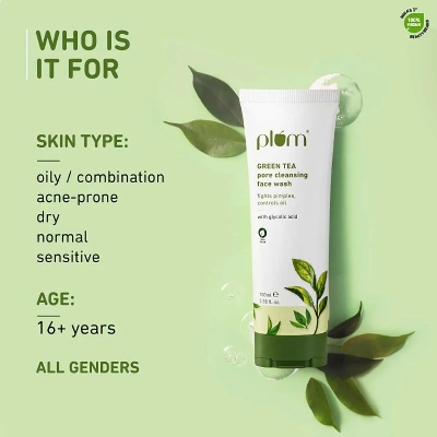 Picture of Plum Green Tea Pore Cleansing Face Wash For Oily Skin | With Glycolic Acid | Fights Acne, Controls Excess Oil | Removes Dead Skin Cells | Gentle & Non-Drying | Women & Men | 100% Vegan | 100 ml