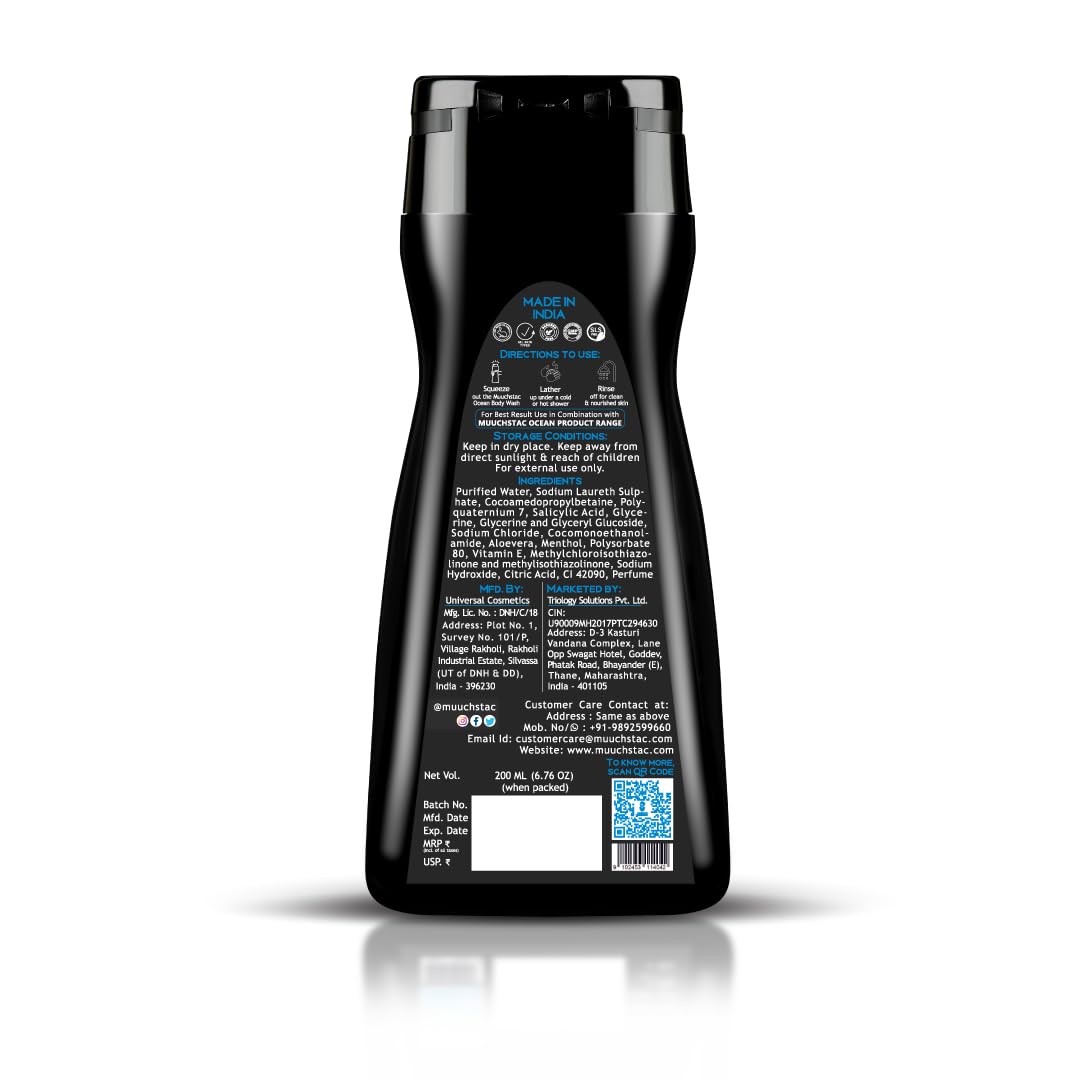 Picture of Muuchstac Ocean 3-in-1 Body Wash for Men | Clear Skin, Controls Sweat, Fights Body Acne & Bad Odour, Shower Gel for Long-Lasting Fresh | 200 ml