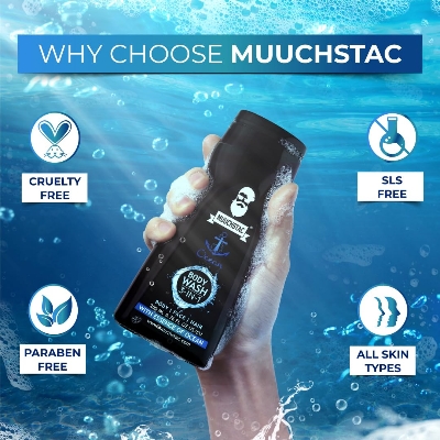 Picture of Muuchstac Ocean 3-in-1 Body Wash for Men | Clear Skin, Controls Sweat, Fights Body Acne & Bad Odour, Shower Gel for Long-Lasting Fresh | 200 ml