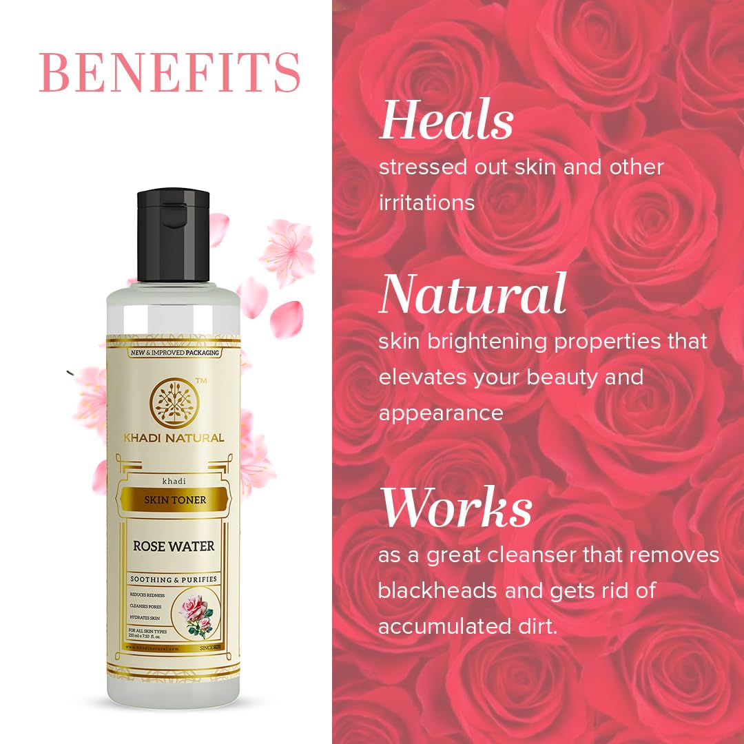 Picture of Khadi Natural Rose Water Herbal Skin Toner, 210ml|Keeps skin scented and moisturized|Maintain skin's pH balance| Prevents acne|Suitable for All Skin Types