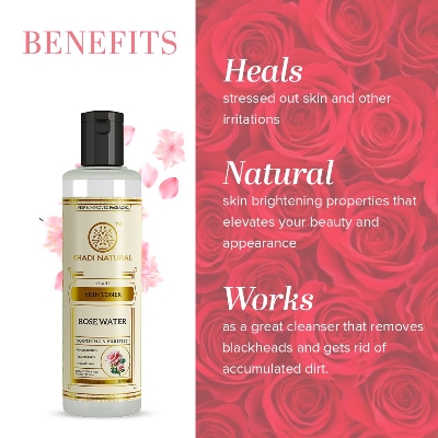 Picture of Khadi Natural Rose Water Herbal Skin Toner, 210ml|Keeps skin scented and moisturized|Maintain skin's pH balance| Prevents acne|Suitable for All Skin Types
