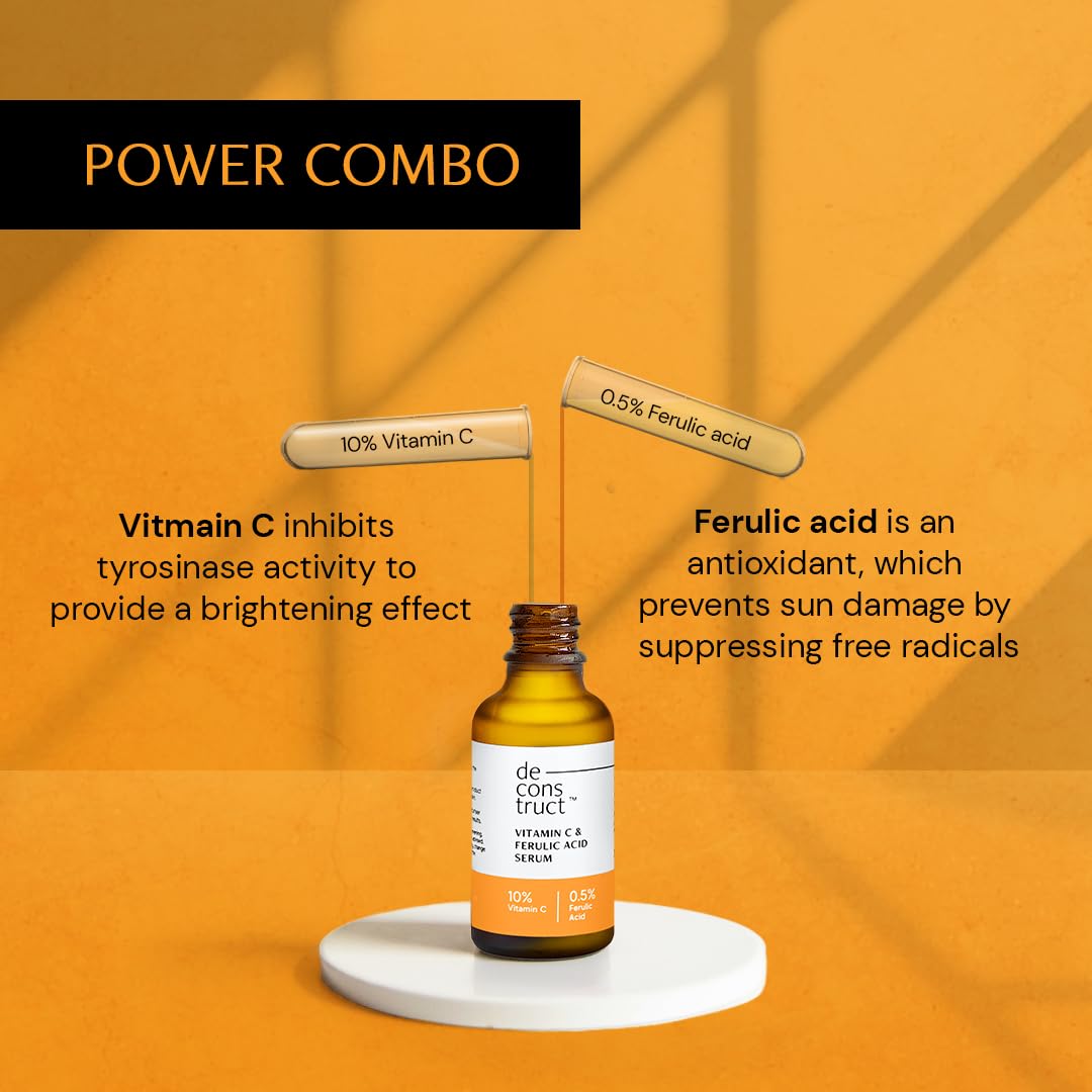 Picture of Deconstruct 10% Non-Irritating Vitamin C Face Serum For Glowing Skin|10% Vitamin C + 0.5% Ferulic Acid|Water Based Serum|Highly Stable Vitamin C Face Serum For Women And Men|Beginner Friendly|30 Ml