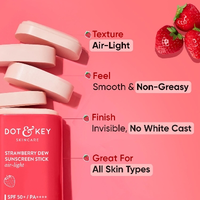 Picture of Dot & Key Strawberry Dew Spf 50 Sunscreen Stick On-The-Go Spf 50 Pa+++, Broad Spectrum, Uva/Uvb Rays Protection With Hyaluronic & Ceramide Normal Skin Type For Hydration & Skin Barrier, Mess Free, 20G