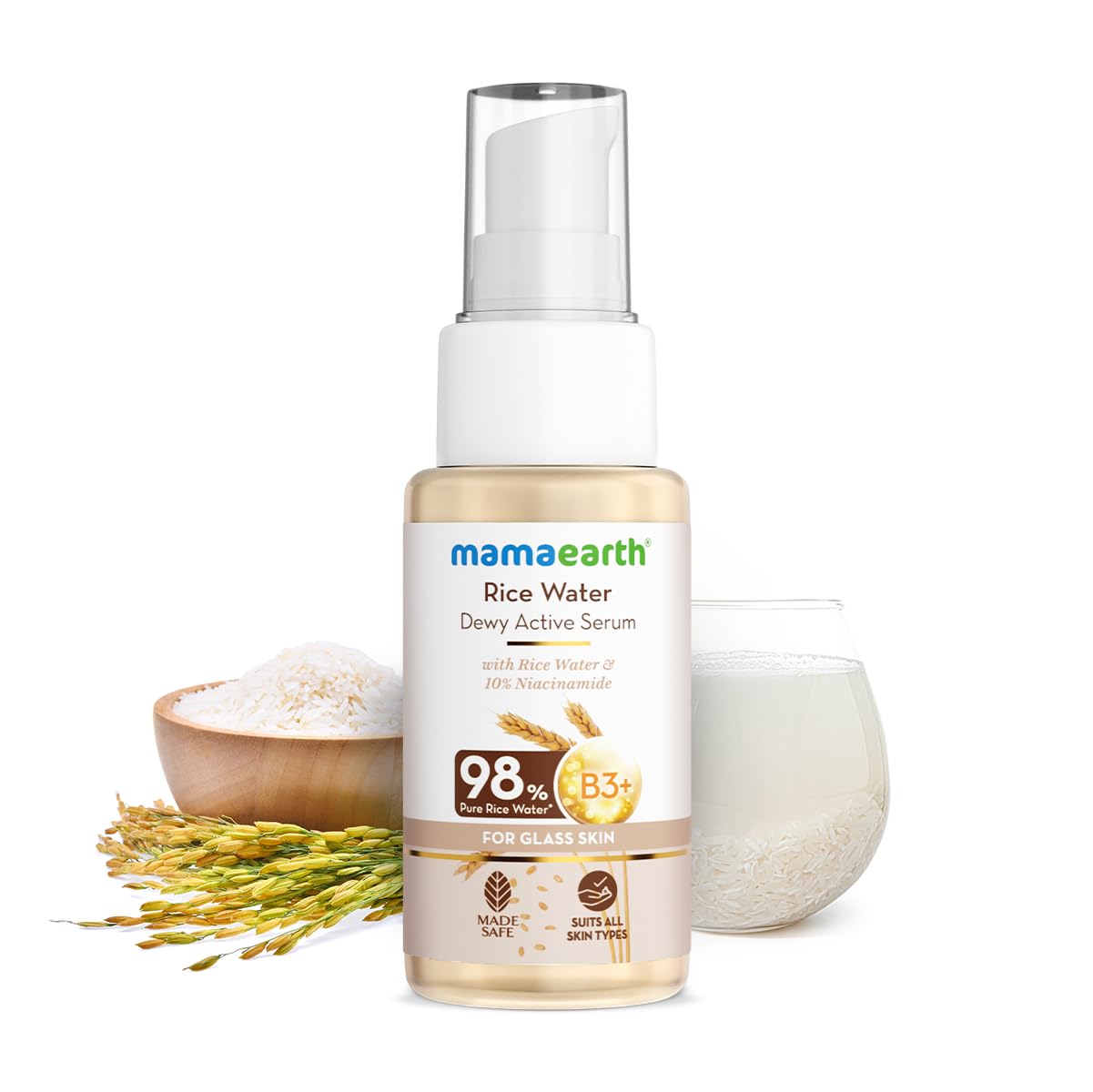 Picture of Mamaearth Rice Water Dewy Active Serum with 10% Niacinamide, Rice Water & Hyaluronic Acid - 50 ml For Glass Skin | Gives Dewy Finish |Brightens Skin|Suits All Skin Types
