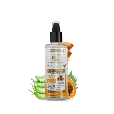 Picture of Khadi Natural Sunscreen Lotion with SPF 50 PA++ | Sunscreen for Everyday Use | Non-Sticky Sunscreen | Sunscreen without White Cast | Paraben Free | Suitable for All Skin Types | 100ml
