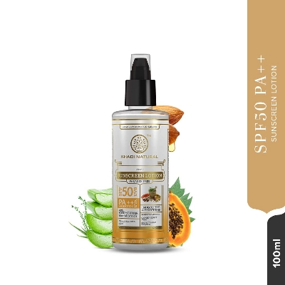 Picture of Khadi Natural Sunscreen Lotion with SPF 50 PA++ | Sunscreen for Everyday Use | Non-Sticky Sunscreen | Sunscreen without White Cast | Paraben Free | Suitable for All Skin Types | 100ml