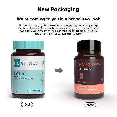 Picture of HealthKart HKVitals Biotin, Supplement for Hair Growth, Strong Hair and Glowing Skin, Fights Nail Brittleness, 60 Biotin Tablets