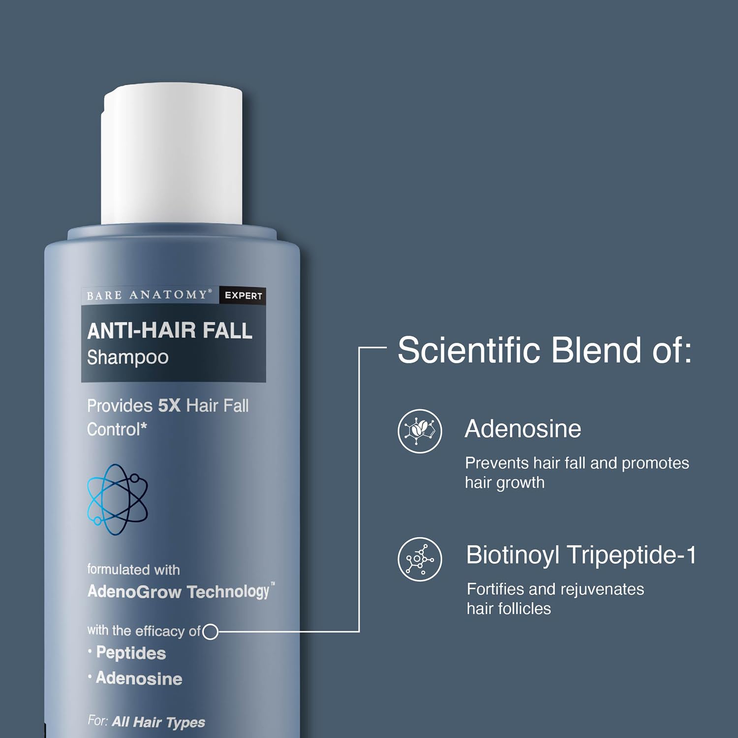 Picture of Bare Anatomy Anti Hair Fall Shampoo|5x Hair Fall Control & Growth|Contains Biotin Adenosine, & Peptides| For All Hair Types | For Women & Men | 250ml