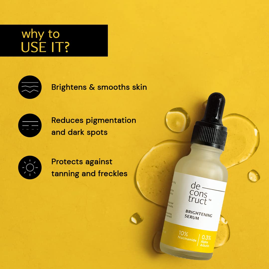Picture of Deconstruct Brightening Serum: 10% Niacinamide Face Serum for Pigmentation & Dark Spots | 0.3% Alpha Arbutin | For Women & Men | Reduces Dark Spots & Acne Marks | Fragrance Free | Beginner-friendly | 30ml
