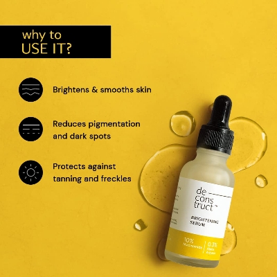 Picture of Deconstruct Brightening Serum: 10% Niacinamide Face Serum for Pigmentation & Dark Spots | 0.3% Alpha Arbutin | For Women & Men | Reduces Dark Spots & Acne Marks | Fragrance Free | Beginner-friendly | 30ml