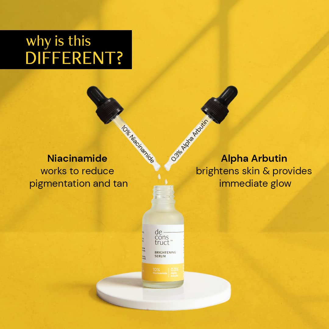 Picture of Deconstruct Brightening Serum: 10% Niacinamide Face Serum for Pigmentation & Dark Spots | 0.3% Alpha Arbutin | For Women & Men | Reduces Dark Spots & Acne Marks | Fragrance Free | Beginner-friendly | 30ml