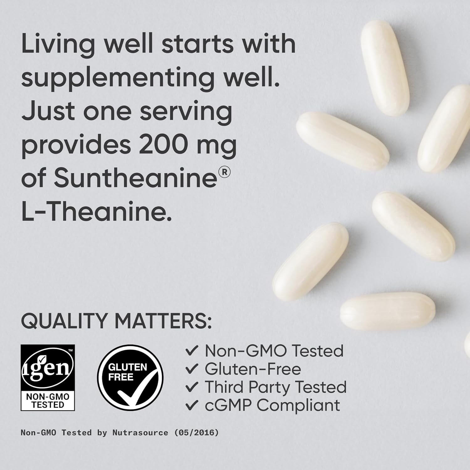 Picture of Sports Research Double Strength L-Theanine Supplement - Suntheanine Softgels for Focus, Relaxation &amp; Alertness - Non-Drowsy Support Made with Coconut Oil, Non-GMO &amp; Gluten Free - 200mg, 60 Count
