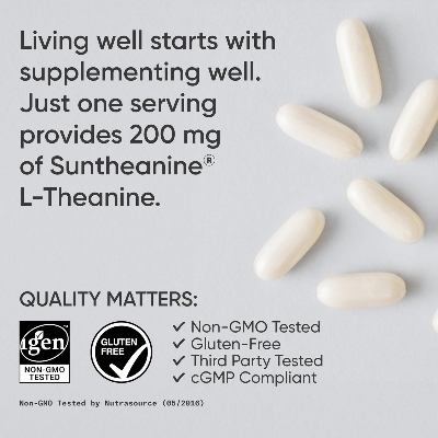 Picture of Sports Research Double Strength L-Theanine Supplement - Suntheanine Softgels for Focus, Relaxation &amp; Alertness - Non-Drowsy Support Made with Coconut Oil, Non-GMO &amp; Gluten Free - 200mg, 60 Count