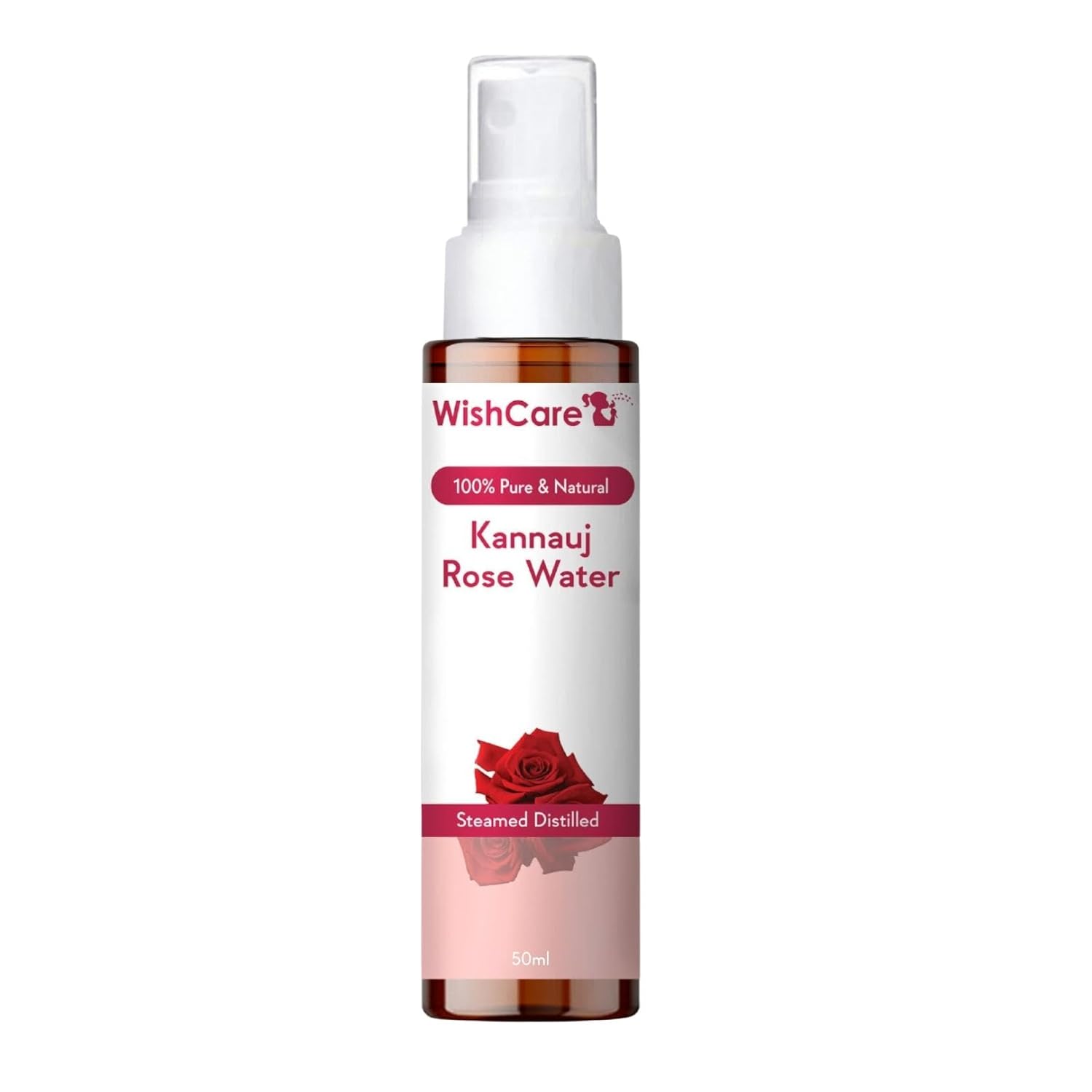 Picture of WishCare® 100% Pure & Natural Rose Water - For Skin, Face & Hair - Steam Distilled - Kannauj Gulab Jal - Spray Skin Toner - Free From Paraben, Alcohol & Chemicals - 50 ml
