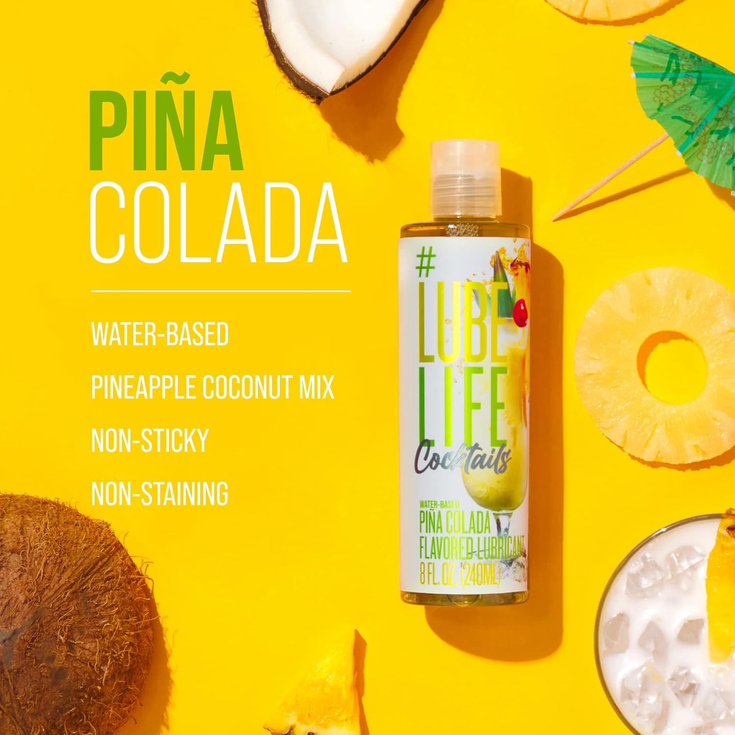 Picture of Lube Life Water-Based Piña Colada Flavored Lubricant, Personal Lube for Men, Women and Couples, Made without Added Sugar, 8 Fl Oz