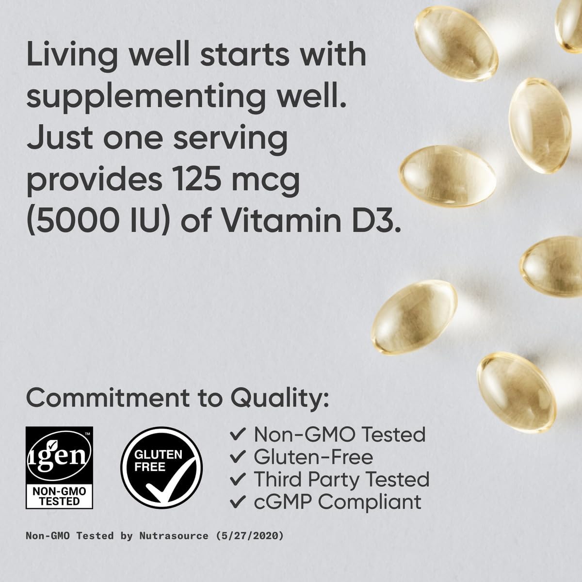 Picture of Sports Research Vitamin D3 5000 IU with Coconut MCT Oil - High Potency Vitamin D Supplement for Immune & Bone Support - Non-GMO Verified, Gluten & Soy Free – 125mcg, 30 Liquid Softgels