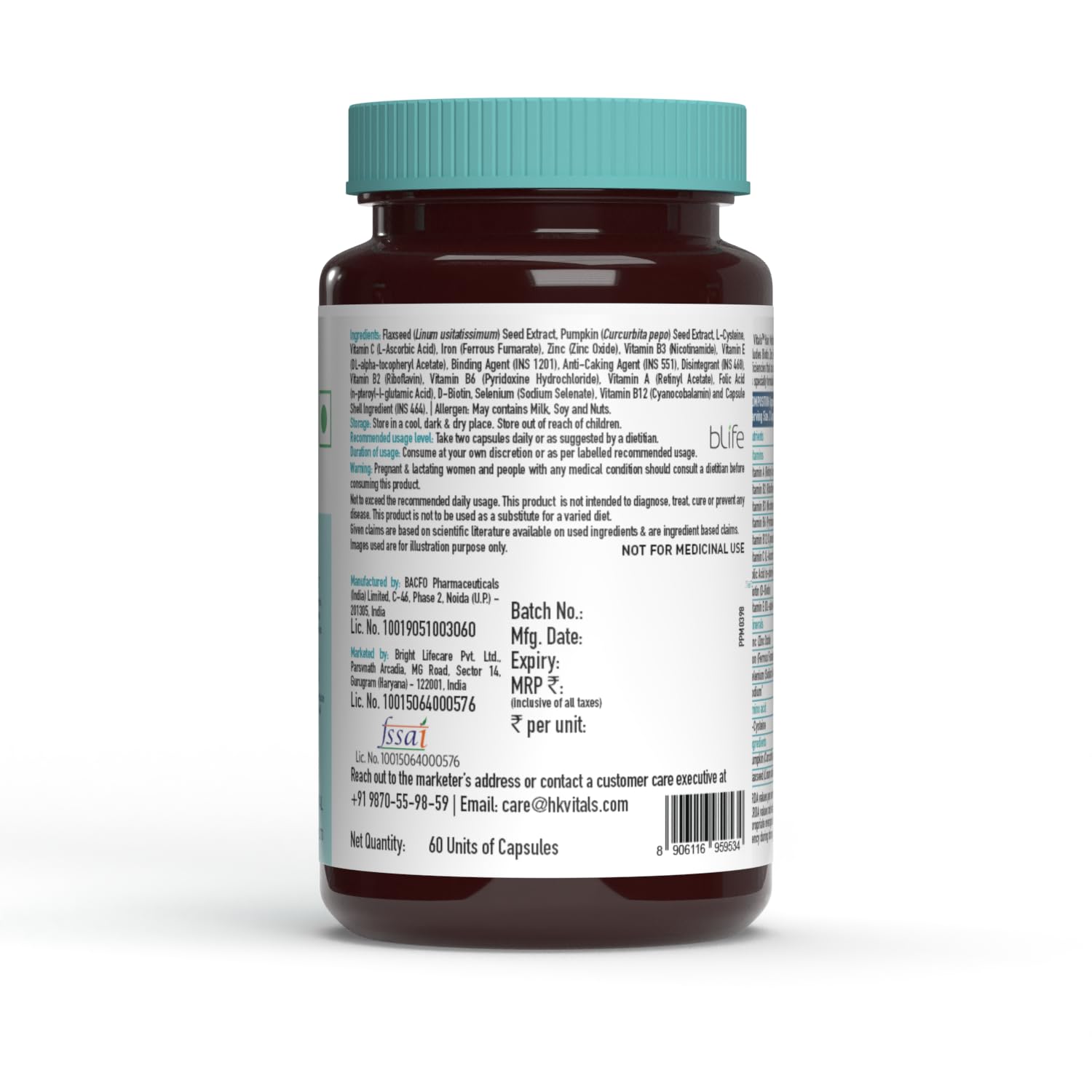 Picture of HealthKart HKVitals Hair multiVitamin with Omega & Biotin, Supports Keratin Synthesis & Helps Reduce Hair Fall, 60 Multivitamin Capsules