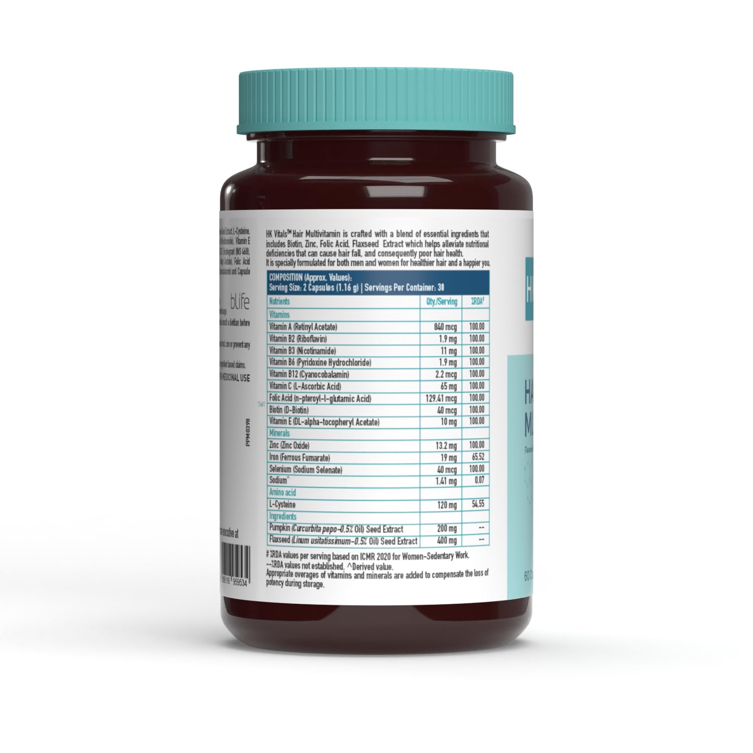 Picture of HealthKart HKVitals Hair multiVitamin with Omega & Biotin, Supports Keratin Synthesis & Helps Reduce Hair Fall, 60 Multivitamin Capsules