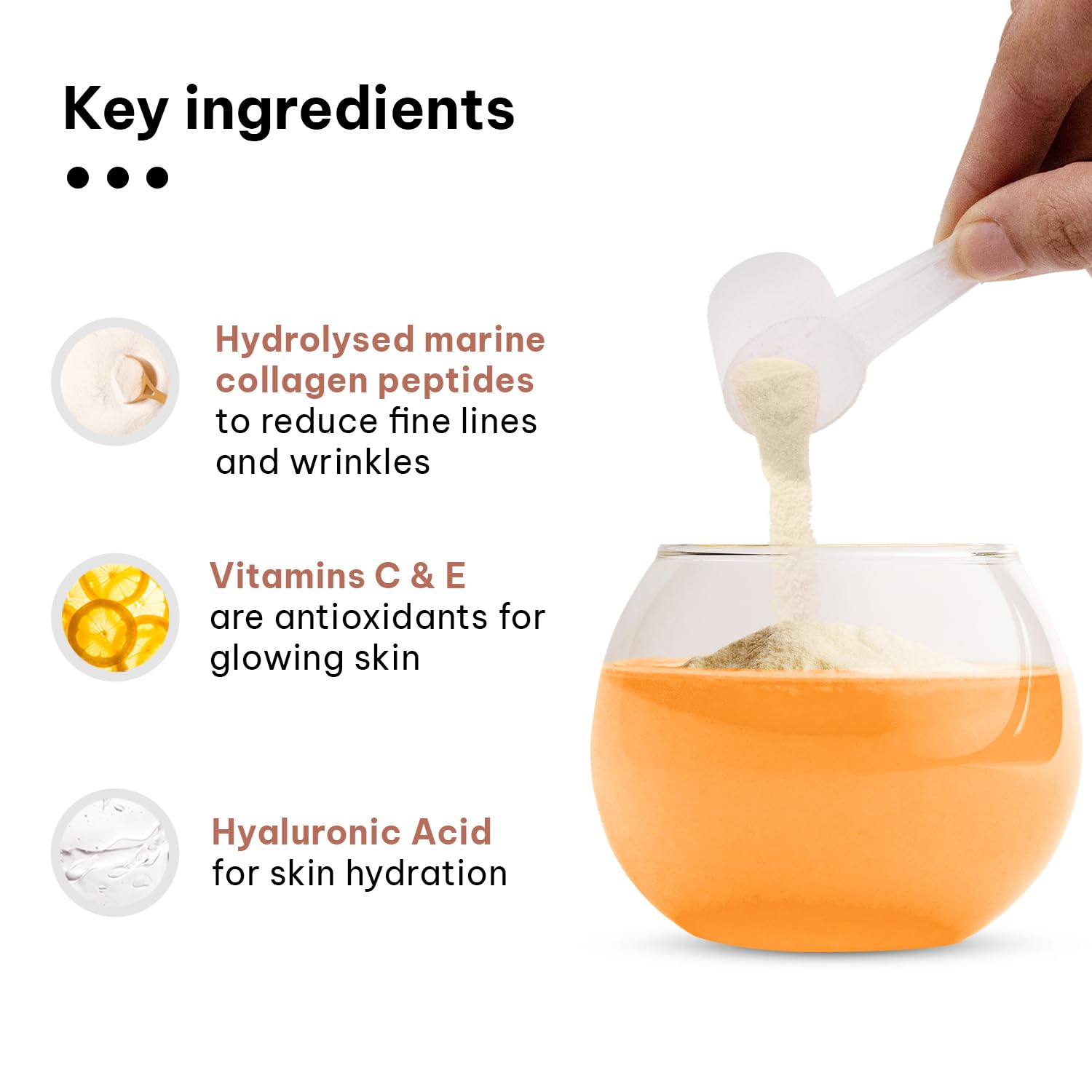 Picture of HealthKart HKVitals Skin Radiance Collagen Powder (Orange, 200g) | Marine Collagen | Collagen Supplements for Women & Men with Biotin, Vitamin C, E & Sodium Hyaluronate, for Healthy Skin, Hair & Nails