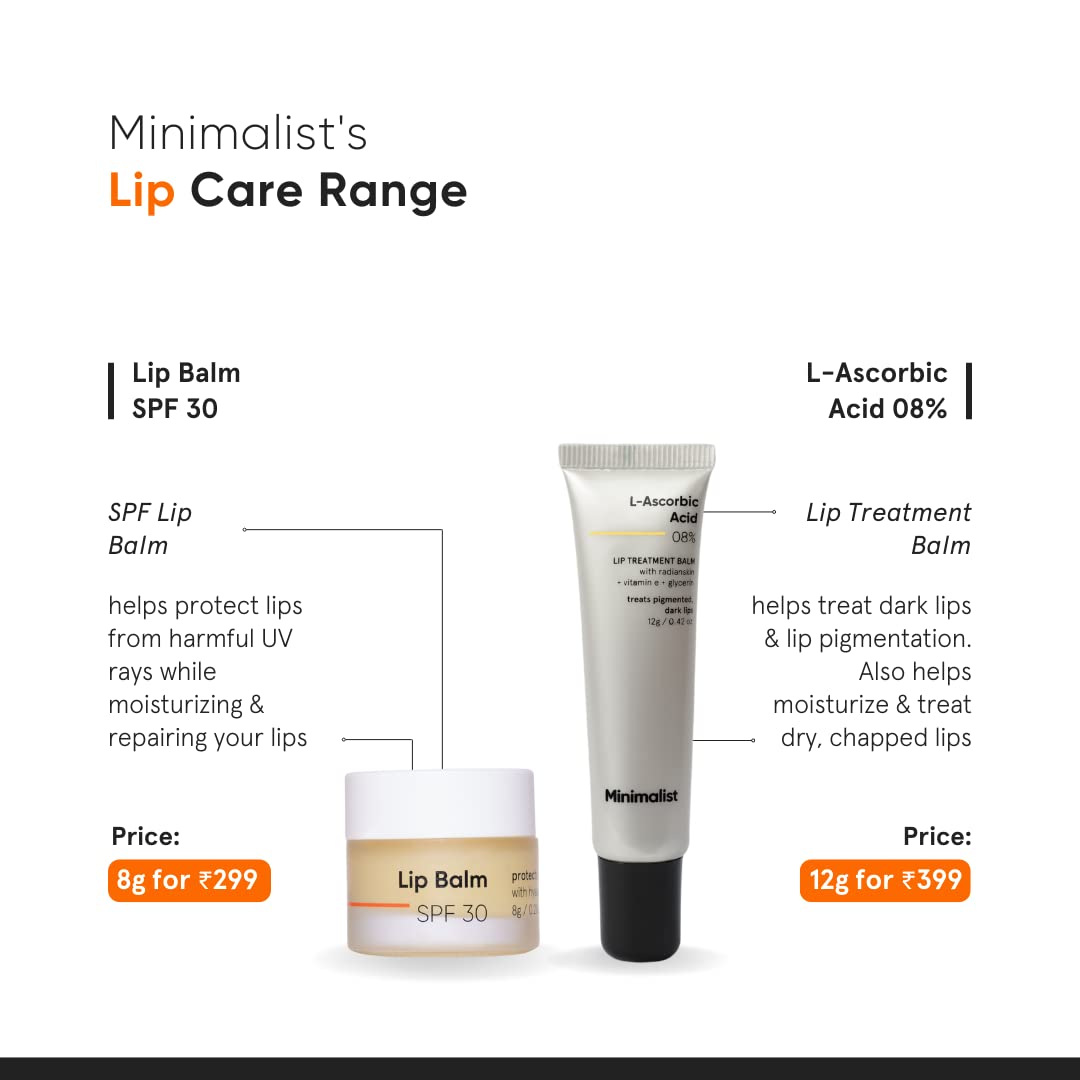 Picture of Minimalist 8% L-Ascorbic Acid Lip Treatment Balm with Vitamin E, Radianskin & Glycerine for Pigmented & Dark Lips | For Women & Men | 12 gm