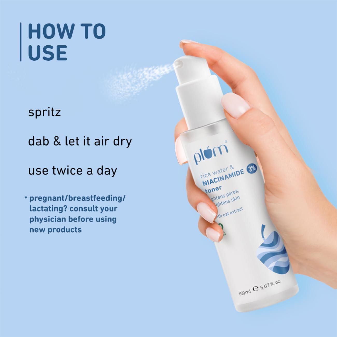 Picture of Plum 3% Niacinamide & Rice Water Face Toner | With Rice Ferment Extract | Alcohol-Free Toner | Fades Blemishes, Brightens Skin | Smoothens Skin | Fragrance-Free | 100% Vegan | 150 ml