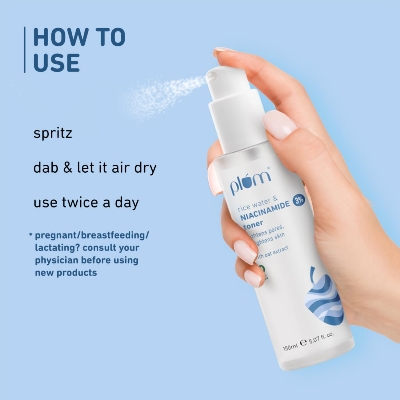 Picture of Plum 3% Niacinamide & Rice Water Face Toner | With Rice Ferment Extract | Alcohol-Free Toner | Fades Blemishes, Brightens Skin | Smoothens Skin | Fragrance-Free | 100% Vegan | 150 ml