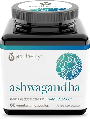 Picture of Youtheory Ashwagandha - 1,000 mg - Stress Support Supplement - Cortisol Support Supplement - Gluten, Dairy & Soy Free - 60 Vegetarian Capsules