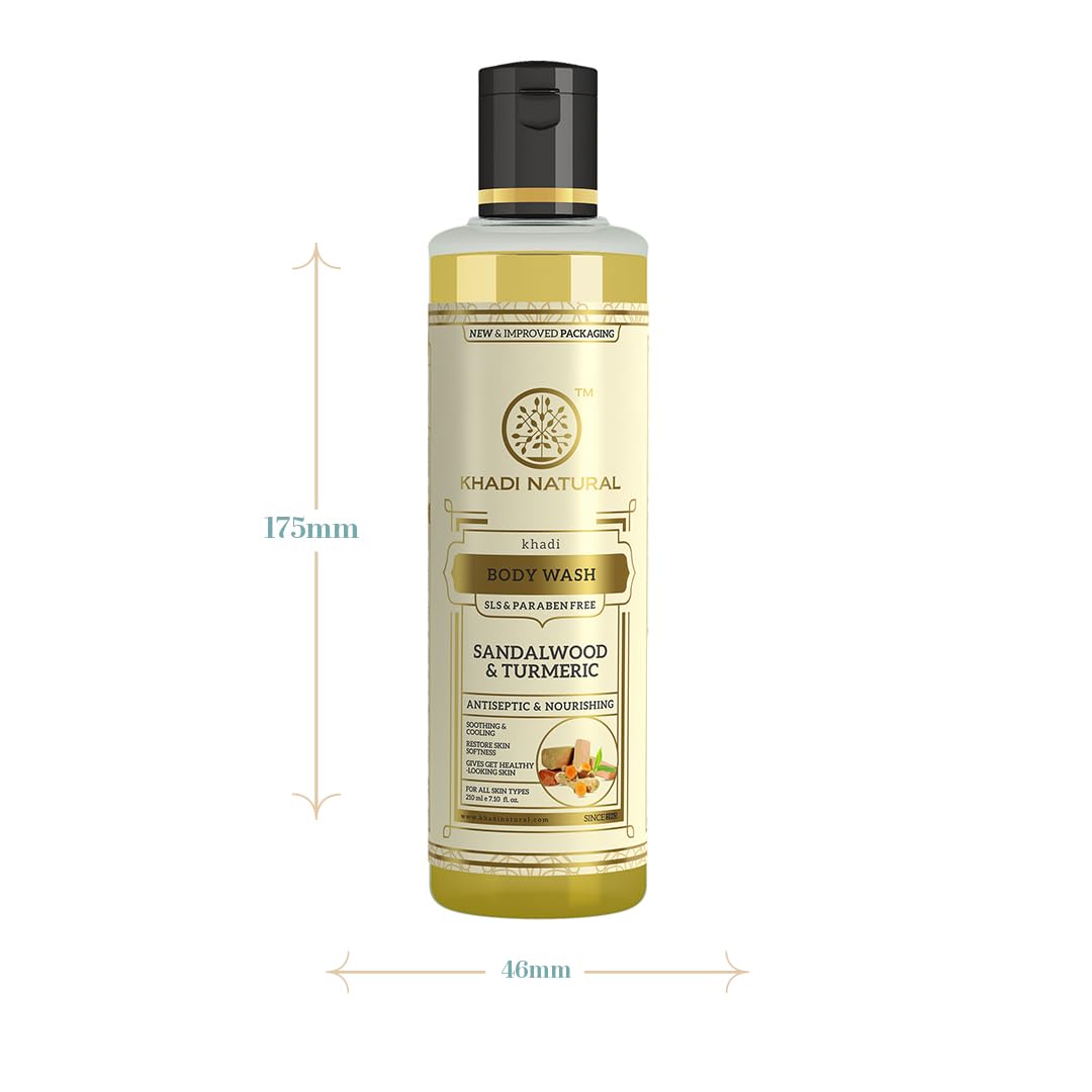 Picture of Khadi Natural Sandal & Turmeric Herbal Body Wash | Herbal Body Wash for Healthy & Clear Skin | Body Wash for Reducing Tanning | Paraben & SLS Free | Suitable for All Skin Types 210ml
