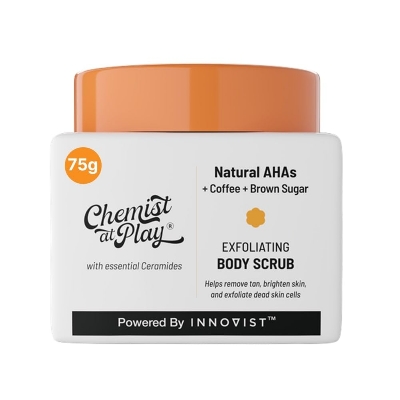 Picture of Chemist at Play Exfoliating Body Scrub For Removing Tan & Dead Skin Cells | Rough & Bumpy Skin, Tanned & Pigmented Skin | For Smooth, Soft & Bright Skin | Natural AHAs | Coffee | For Men & Women | 75g