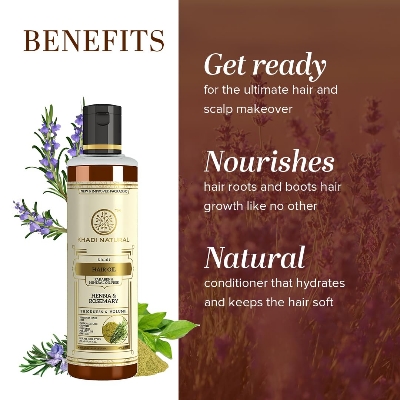 Picture of Khadi Natural Rosemary & Henna Hair Oil, Natural Oil For Thick & Voluminous Hair Oil For Controlling Hair Fall & Premature Greying, Paraben & Mineral Oil Free, Suitable For All Hair Types, 210ml