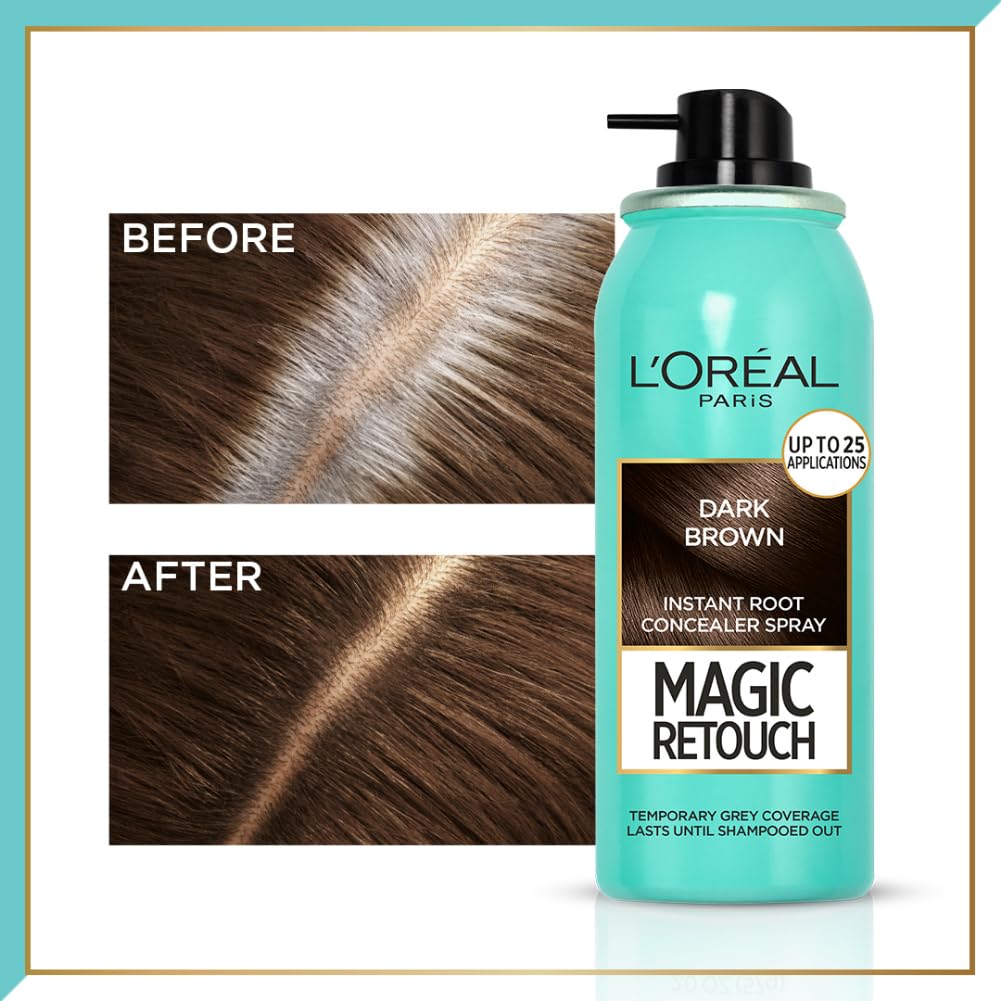 Picture of L'Oreal Paris Instant Root Concealer Spray, Ideal for Touching Up Grey Root Regrowth, Magic Retouch, 2 Dark Brown, 75ml