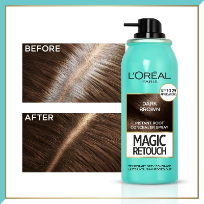 Picture of L'Oreal Paris Instant Root Concealer Spray, Ideal for Touching Up Grey Root Regrowth, Magic Retouch, 2 Dark Brown, 75ml