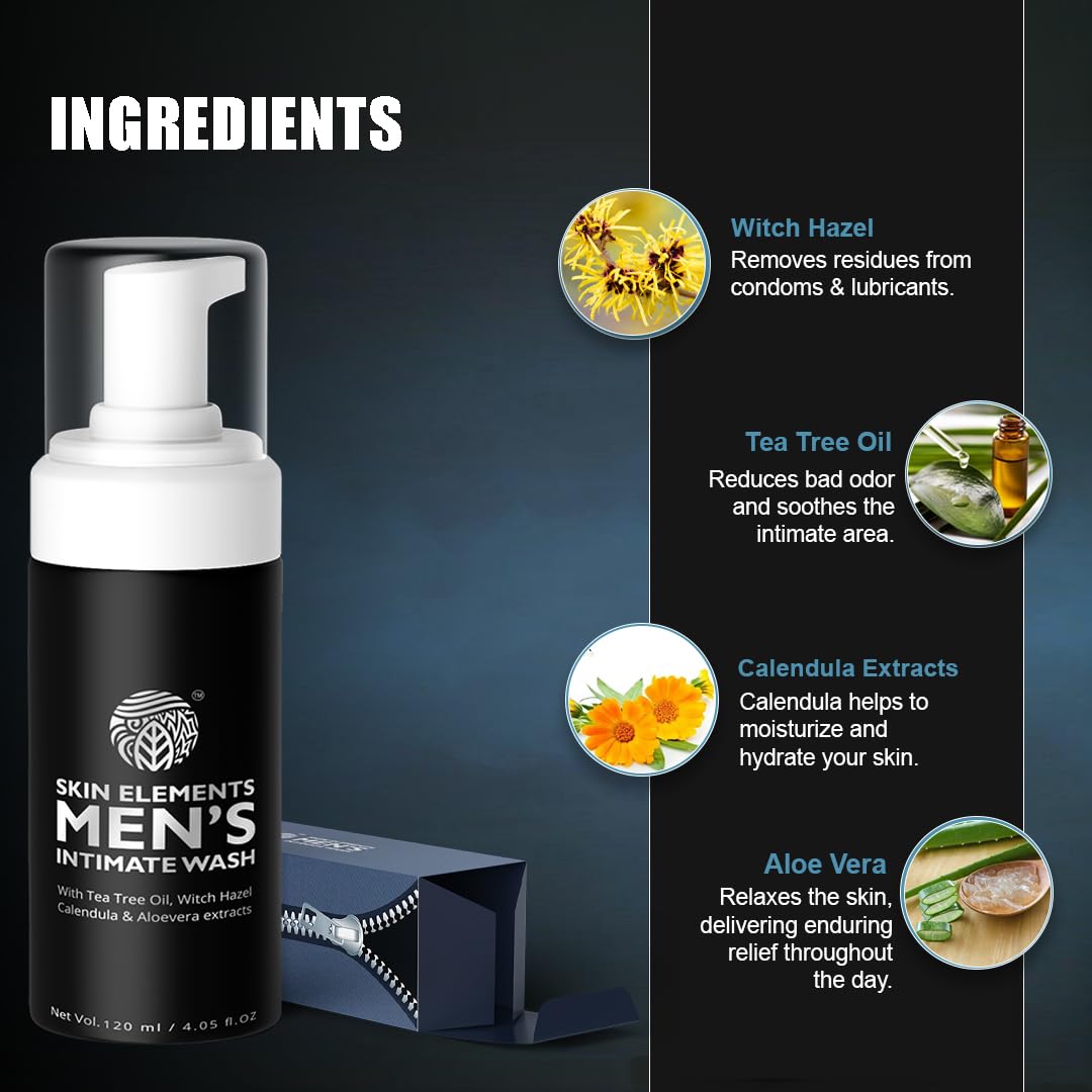 Picture of Skin Elements Intimate Wash for Men with Tea Tree Oil | pH Balanced Foaming Hygiene Wash | Prevents Itching, Irritation & Bad Odor | 120 ml