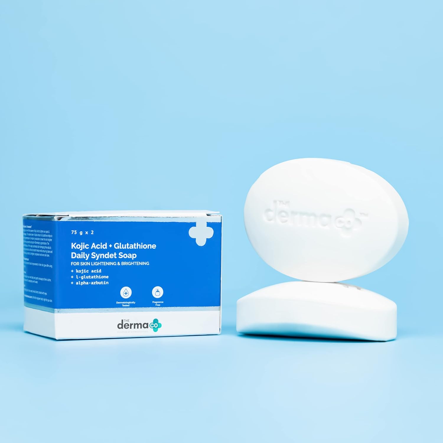 Picture of The Derma Co Kojic Acid + Glutathione Daily Syndet Brightening Soap With Kojic Acid, L-Glutathione & Alpha-Arbutin - 75 G X 2