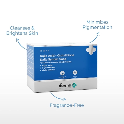 Picture of The Derma Co Kojic Acid + Glutathione Daily Syndet Brightening Soap With Kojic Acid, L-Glutathione & Alpha-Arbutin - 75 G X 2