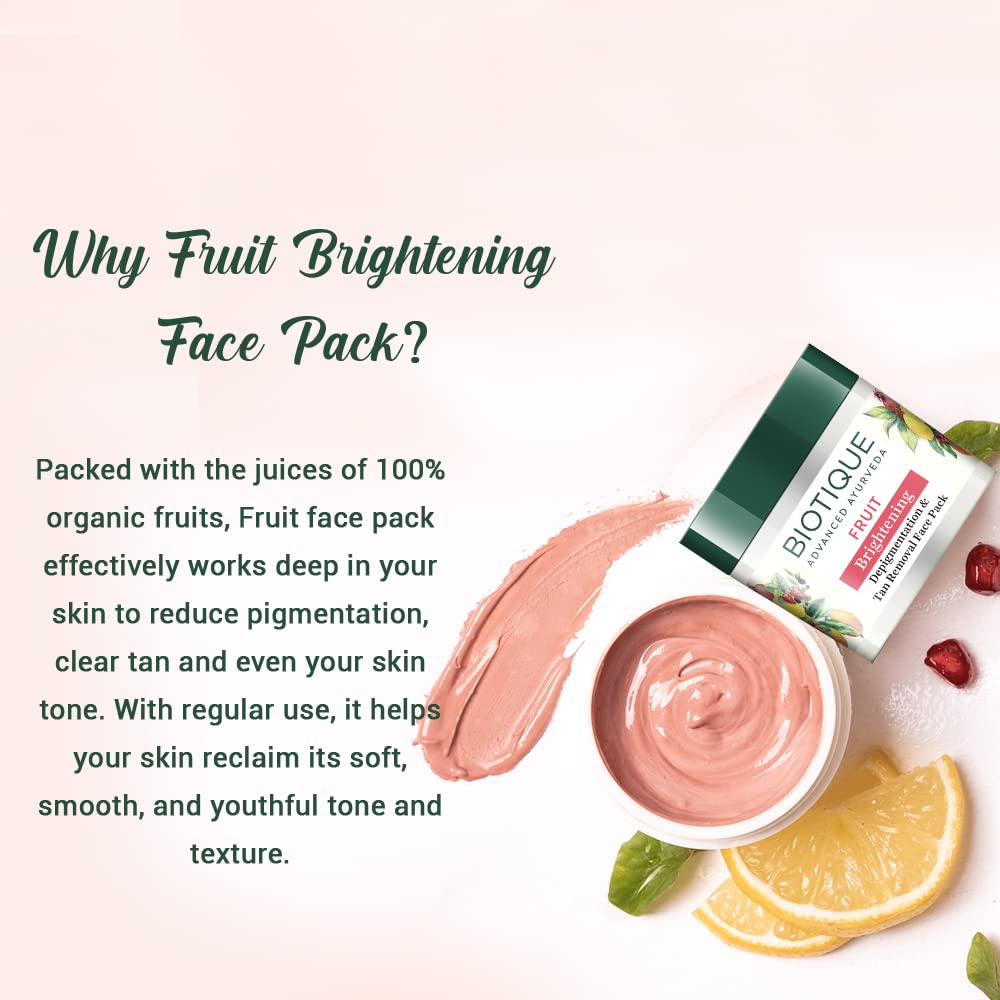 Picture of Biotique Fruit Brightening Depigmentation and Tan Removal Face Pack| Ayurvedic and Organically Pure| Tan Removal Face Pack for All Skin Types|100% Botanical Extracts| 75gm
