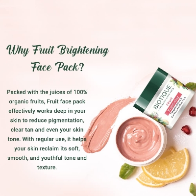 Picture of Biotique Fruit Brightening Depigmentation and Tan Removal Face Pack| Ayurvedic and Organically Pure| Tan Removal Face Pack for All Skin Types|100% Botanical Extracts| 75gm