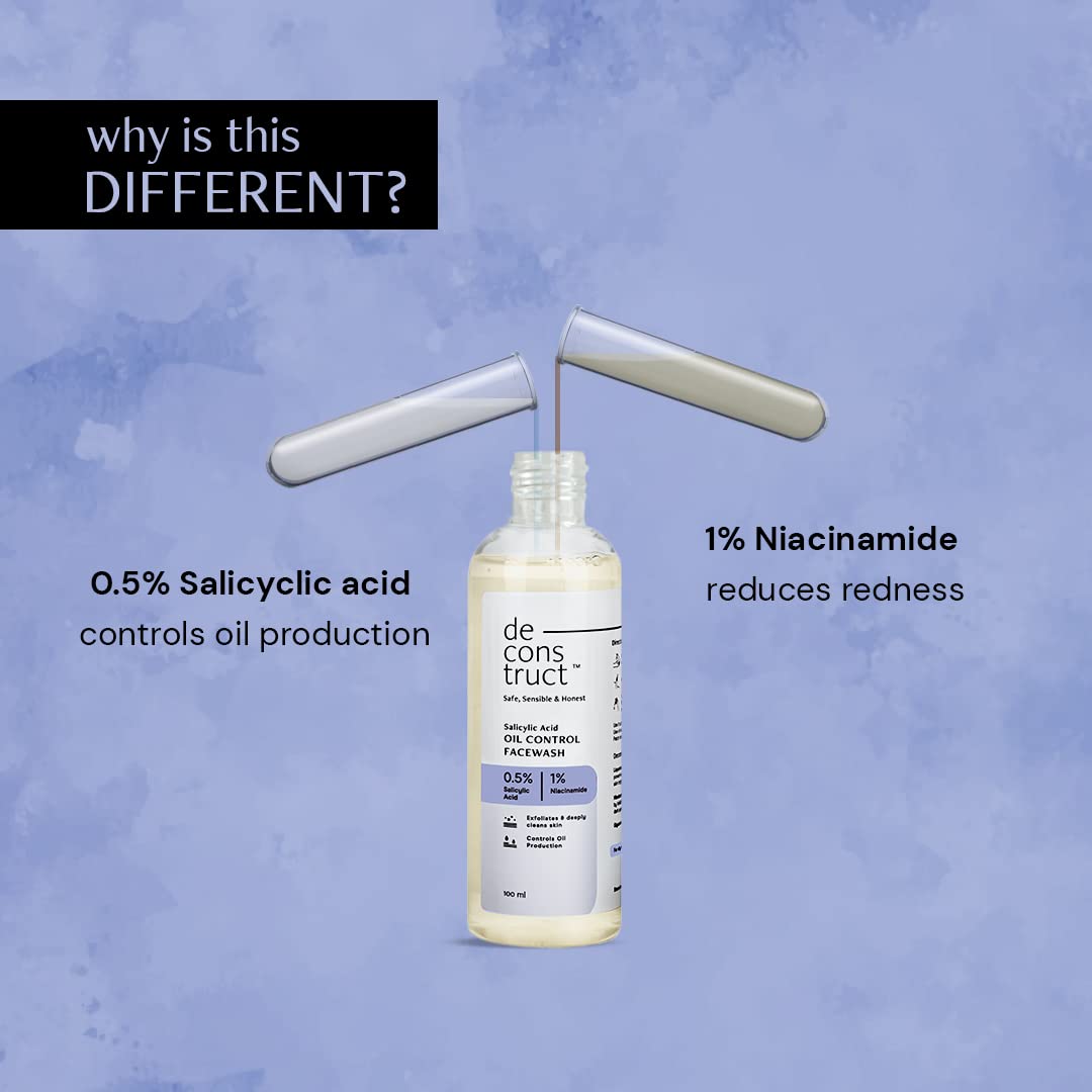 Picture of Deconstruct Salicylic Acid Oil Control Face Wash | 0.5% Salicylic Acid + 1% Niacinamide | For Oily, Acne & Pimple Prone Skin | Acne Reducing Face Wash | Oil Control | 100ml