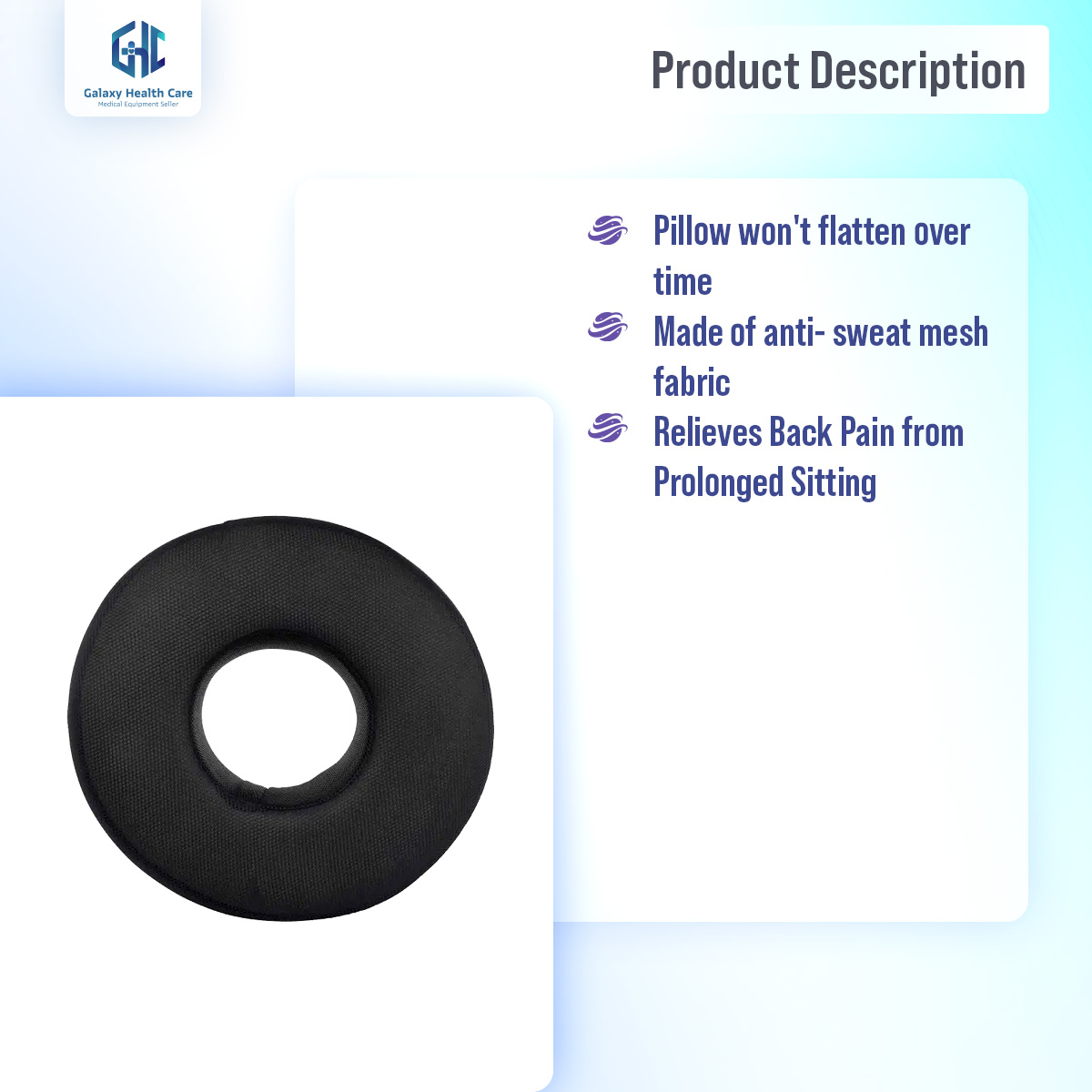 Picture of Donut Orthopedic High Density Seat Cushion Relieves Piles, Lower Back Pain, Coccyx, Sciatica used in Office Chairs, Car Seat