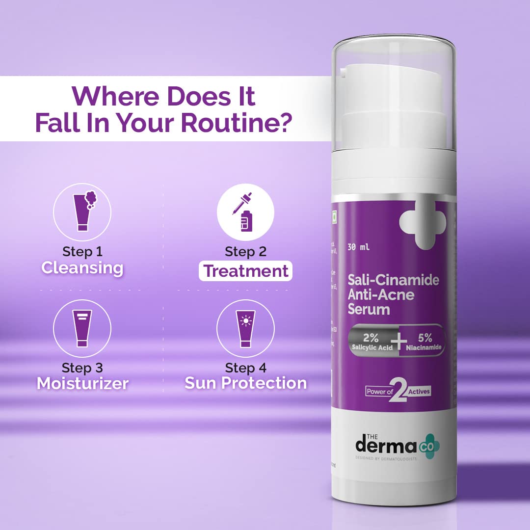 Picture of The Derma Co Sali-Cinamide Anti-Acne Face Serum I 2% Salicylic Acid & 5% Niacinamide I Fights Active Acne & Treats Acne Marks I Serum For Acne Prone & Oily Skin I Power Of 2 Actives - 30ml