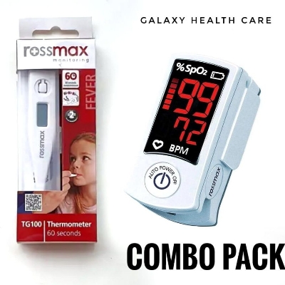 Picture of Pulse Oximeter Fingertip And thermometer, Blood Oxygen Saturation Monitor Fingertip Blood Oxygen Meter Finger Oximeter, O2 Monitor Finger for Oxygen (Blue) Combo Offer