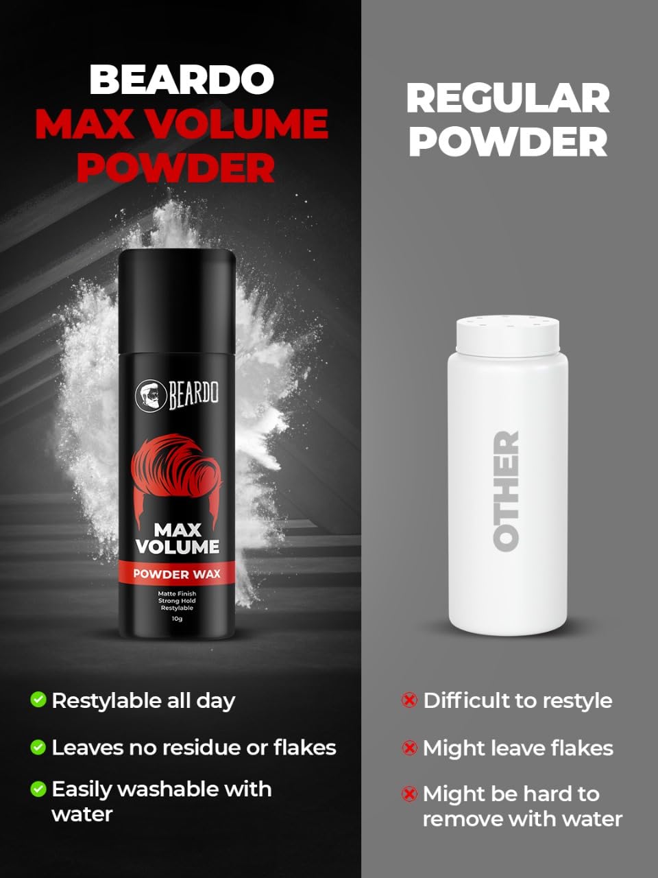 Picture of Beardo Max Volume Powder Wax, 10 gm | Powder Hair Wax Men | Hair Styling Wax for Matte Finish | Strong Hold & Restylable Hair Powder For Men | Hair Volumizing Powder Wax Superlight & Instant Volume